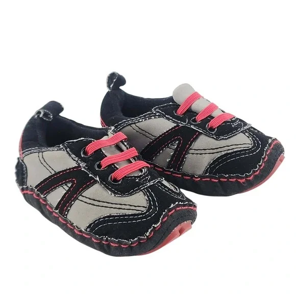 ABG Baby Infant Sneakers Black Gray Red Soft Sole Crib Shoes 6-9 Months - Picture 2 of 6